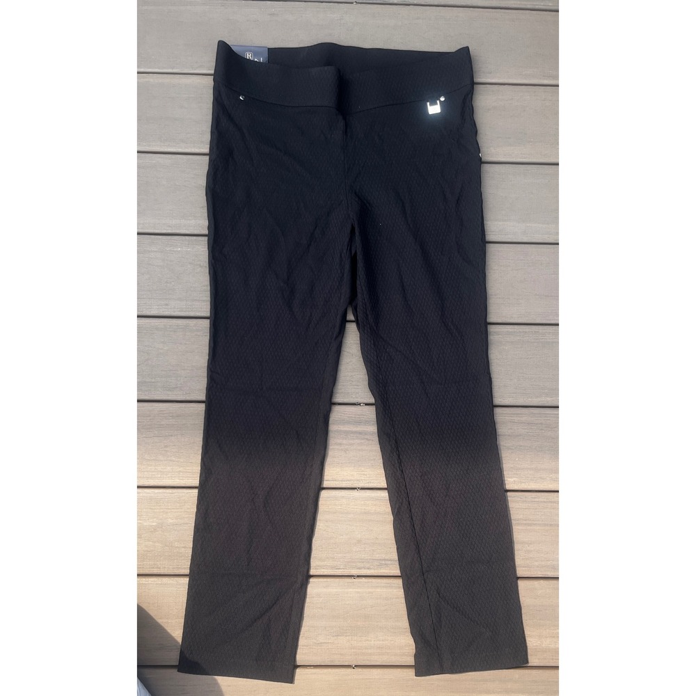 Rafaella Comfort Stretch Slim Leg Pants Black Textured Diamond Weave NWT - Picture 1 of 3